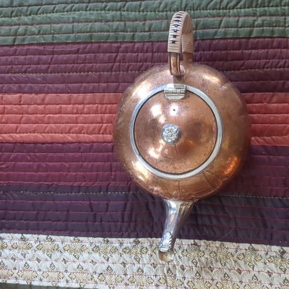 CANACRAFT* vintage copper and pewter wrapped handle tea pot w/ hinged lid - Picture 8 of 15